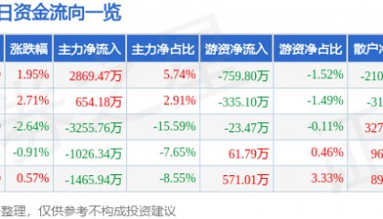 新力金融（600318）5月30日主力资金净买入2869.47万元