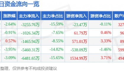 新力金融（600318）5月28日主力资金净卖出3255.76万元